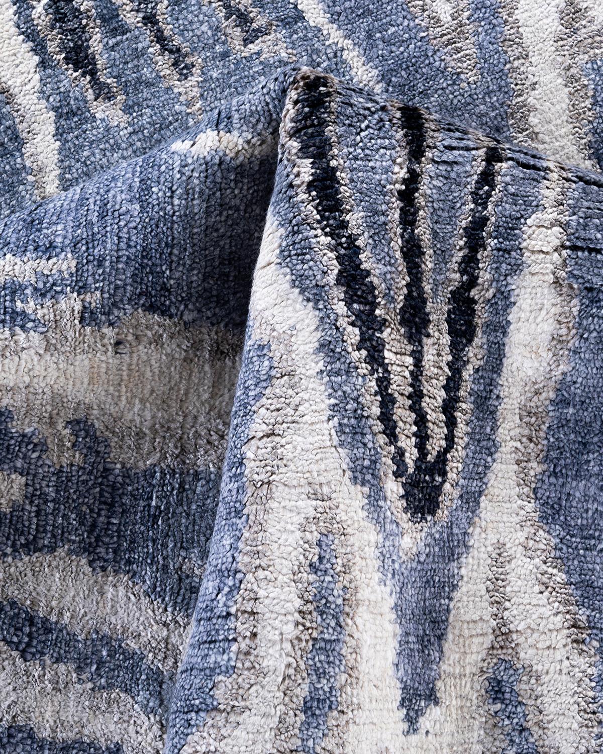 Seta Traditional Ikat Hand Knots Rugs, Tappeto astratto in seta grigio 8' 0
