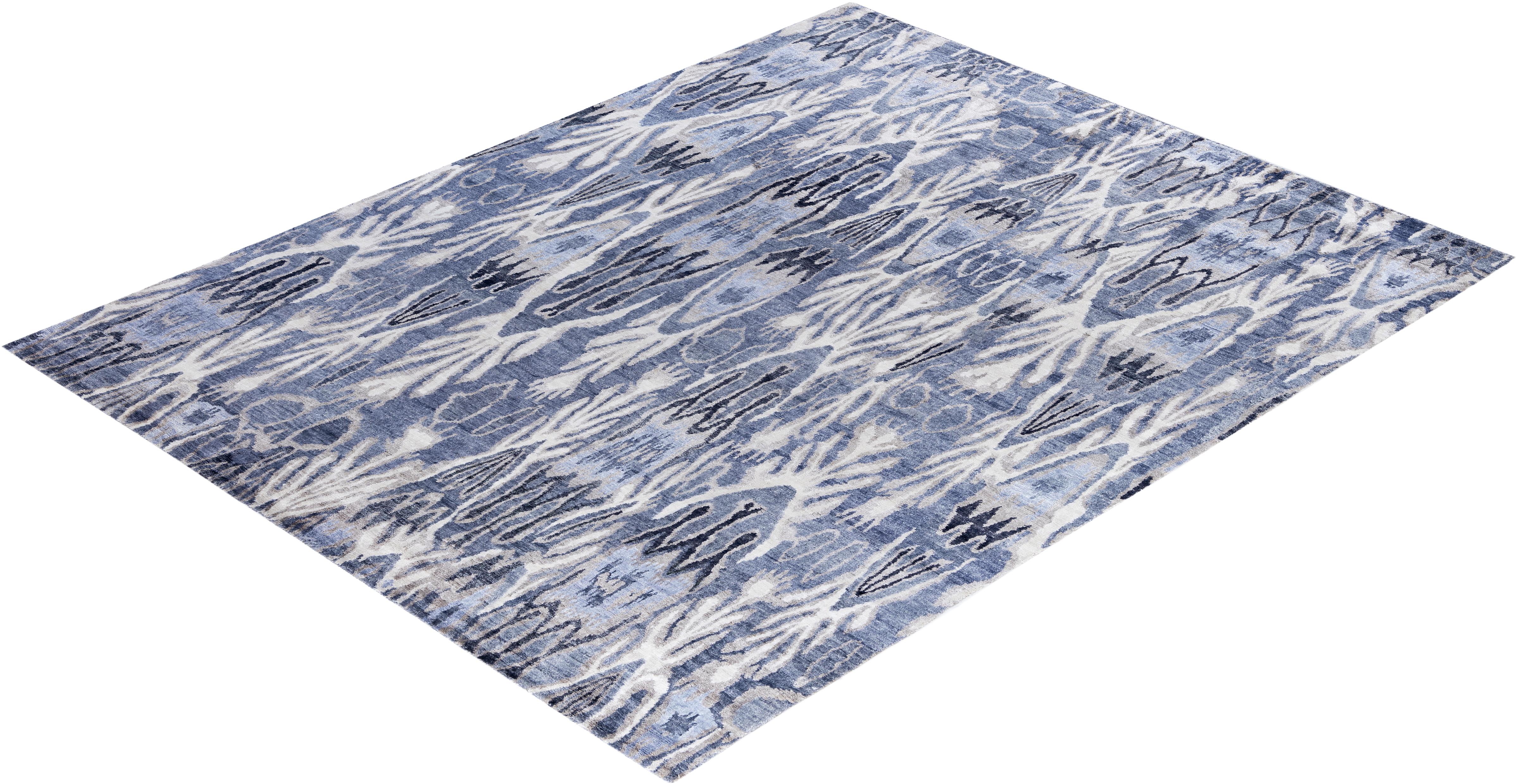 Traditional Ikat Hand Knots Rugs, Tappeto astratto in seta grigio 8' 0