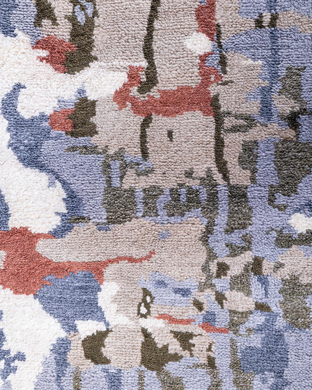Indiano Tappeto tradizionale Ikat annodato a mano in seta astratta grigio 8' 2