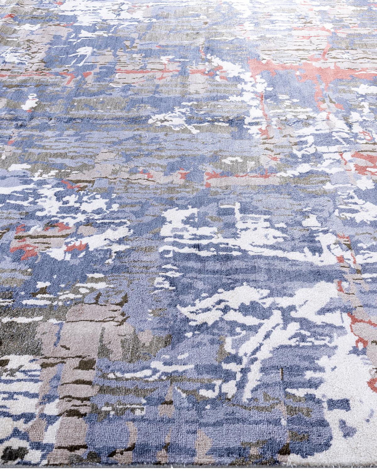 Annodato a mano Tappeto tradizionale Ikat annodato a mano in seta astratta grigio 8' 2