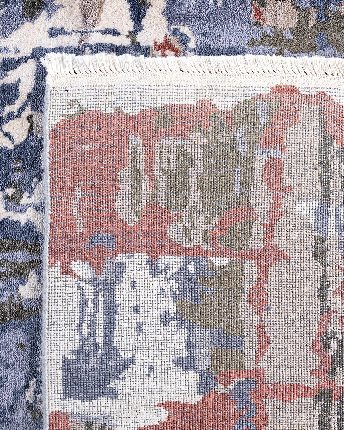 Tappeto tradizionale Ikat annodato a mano in seta astratta grigio 8' 2