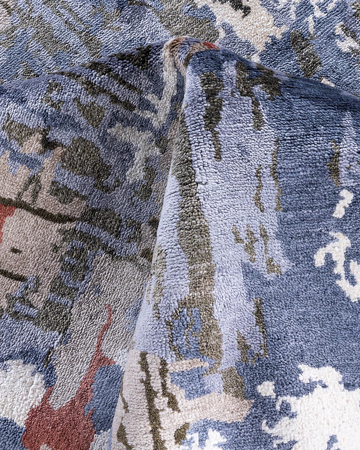 Seta Tappeto tradizionale Ikat annodato a mano in seta astratta grigio 8' 2