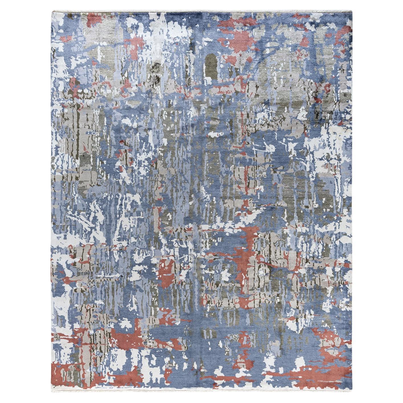 Tappeto tradizionale Ikat annodato a mano in seta astratta grigio 8' 2" x 10' 2"
