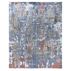 Traditioneller handgeknüpfter abstrakter grauer Ikat-Teppich aus Seide 8' 2" x 10' 2"