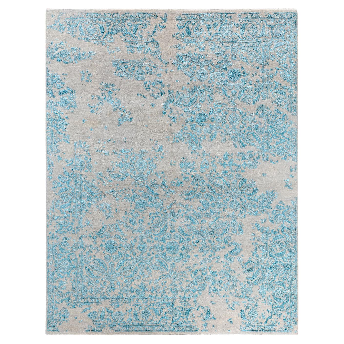 Tappeto tradizionale Ikat annodato a mano in seta astratta e lana beige 7' 10" x 10'1"