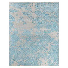 Tapis traditionnel Ikat abstrait noué à la main en soie et laine beige 7' 10" x 10'1"