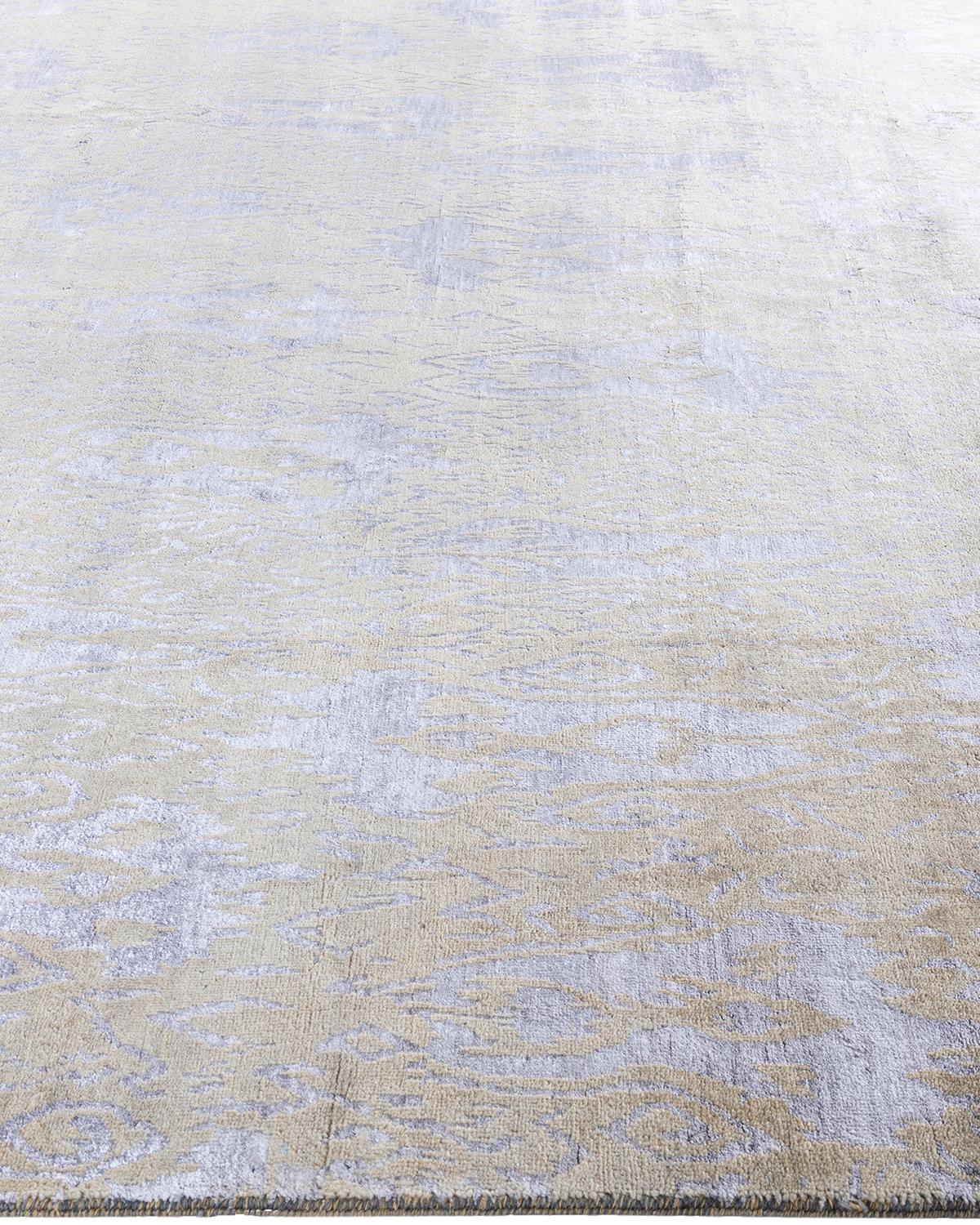 Annodato a mano Tappeto tradizionale Ikat annodato a mano in seta e lana beige 7' 10