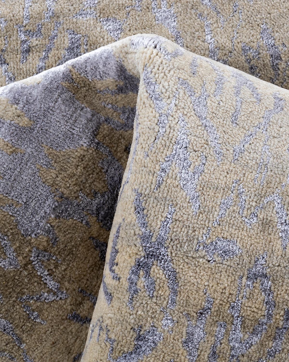Lana Tappeto tradizionale Ikat annodato a mano in seta e lana beige 7' 10