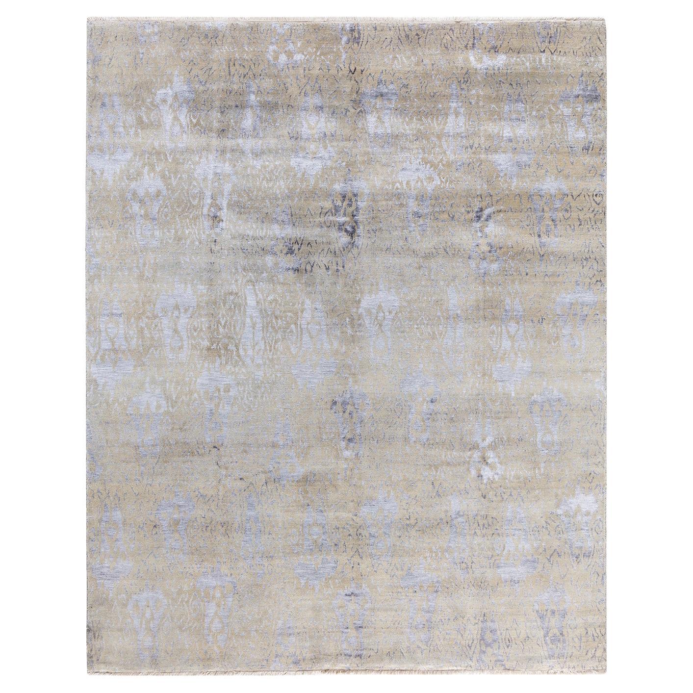 Tappeto tradizionale Ikat annodato a mano in seta e lana beige 7' 10" x 9' 0" in vendita