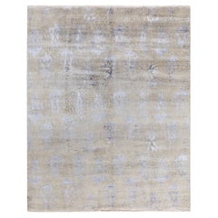 Ikat tradicional Alfombra abstracta anudada a mano de seda y lana Beige 7' 10" x 9' 0