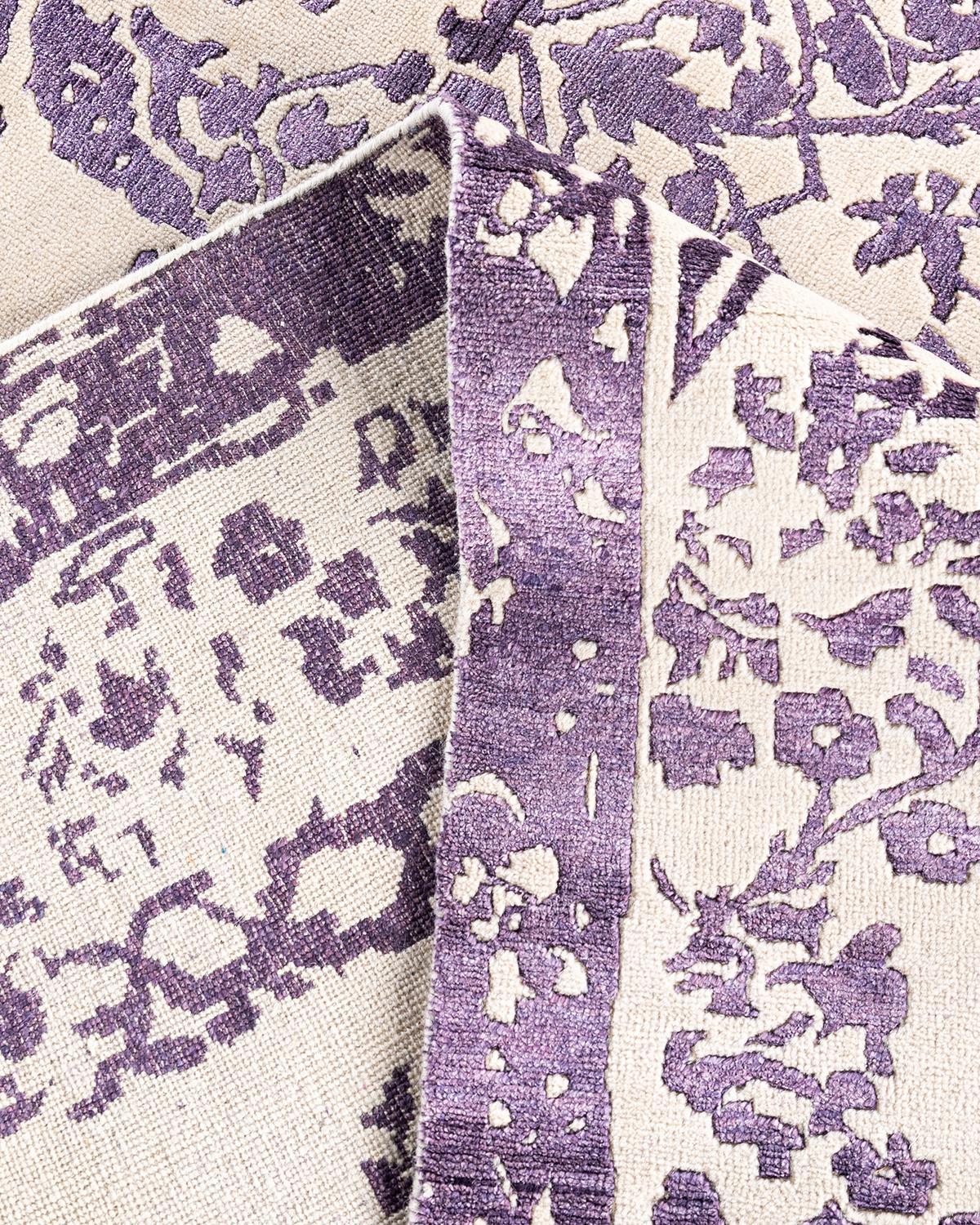 XXI secolo e contemporaneo Tappeto tradizionale Ikat annodato a mano in seta e lana beige 8' 1
