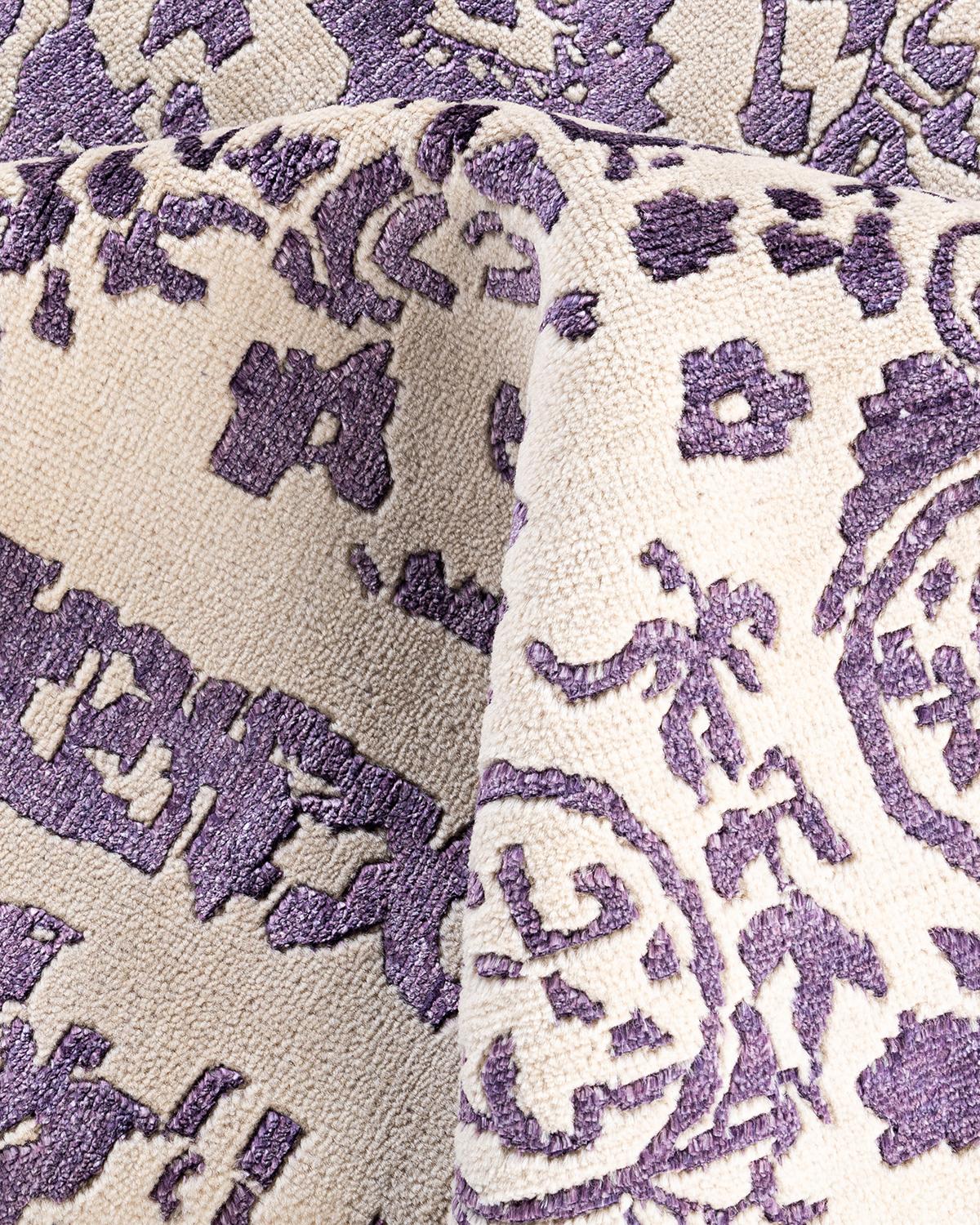 Lana Tappeto tradizionale Ikat annodato a mano in seta e lana beige 8' 1