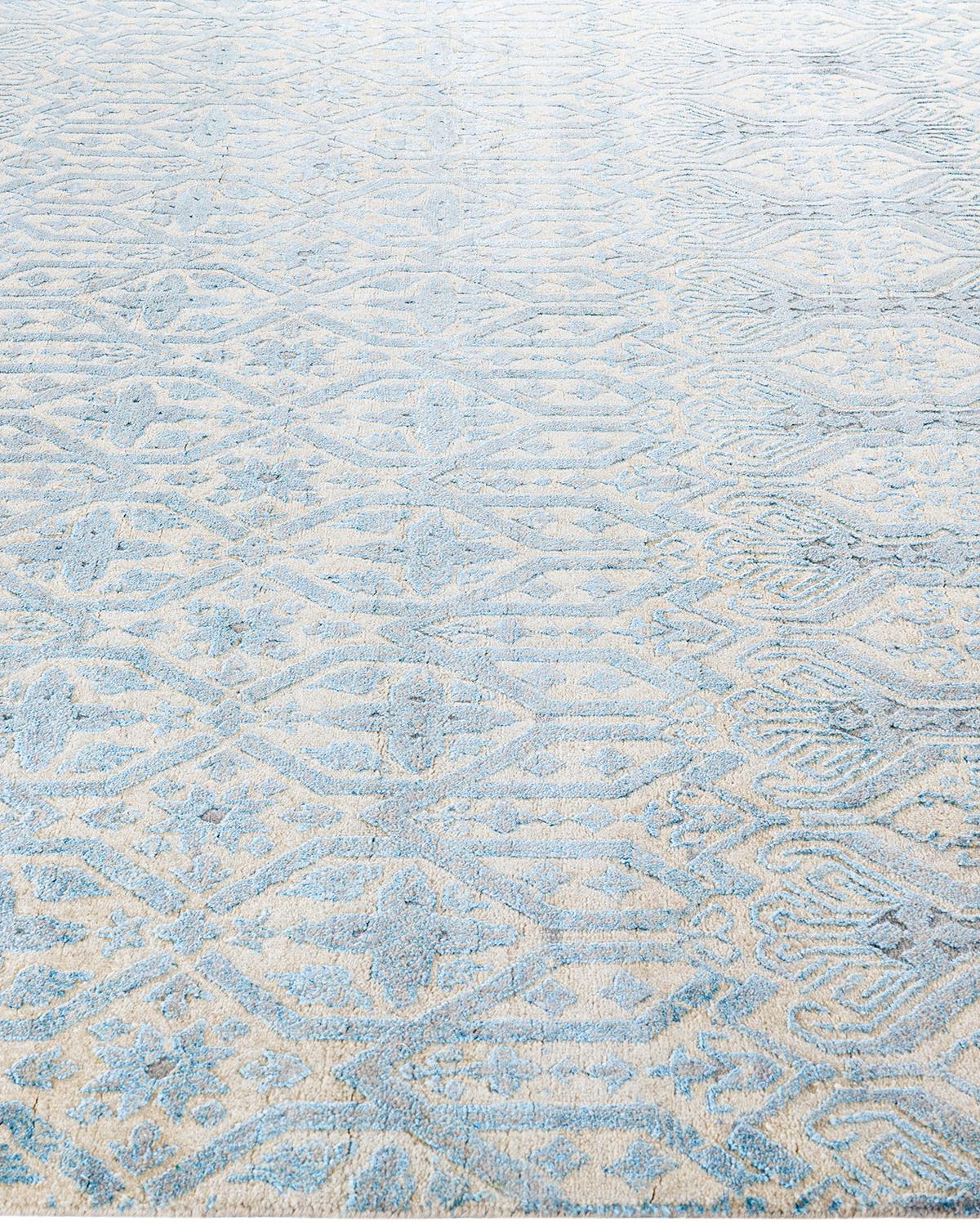 Ikat Tradicional Alfombra Abstracta Anudada a Mano de Seda y Lana Beige 8' 1