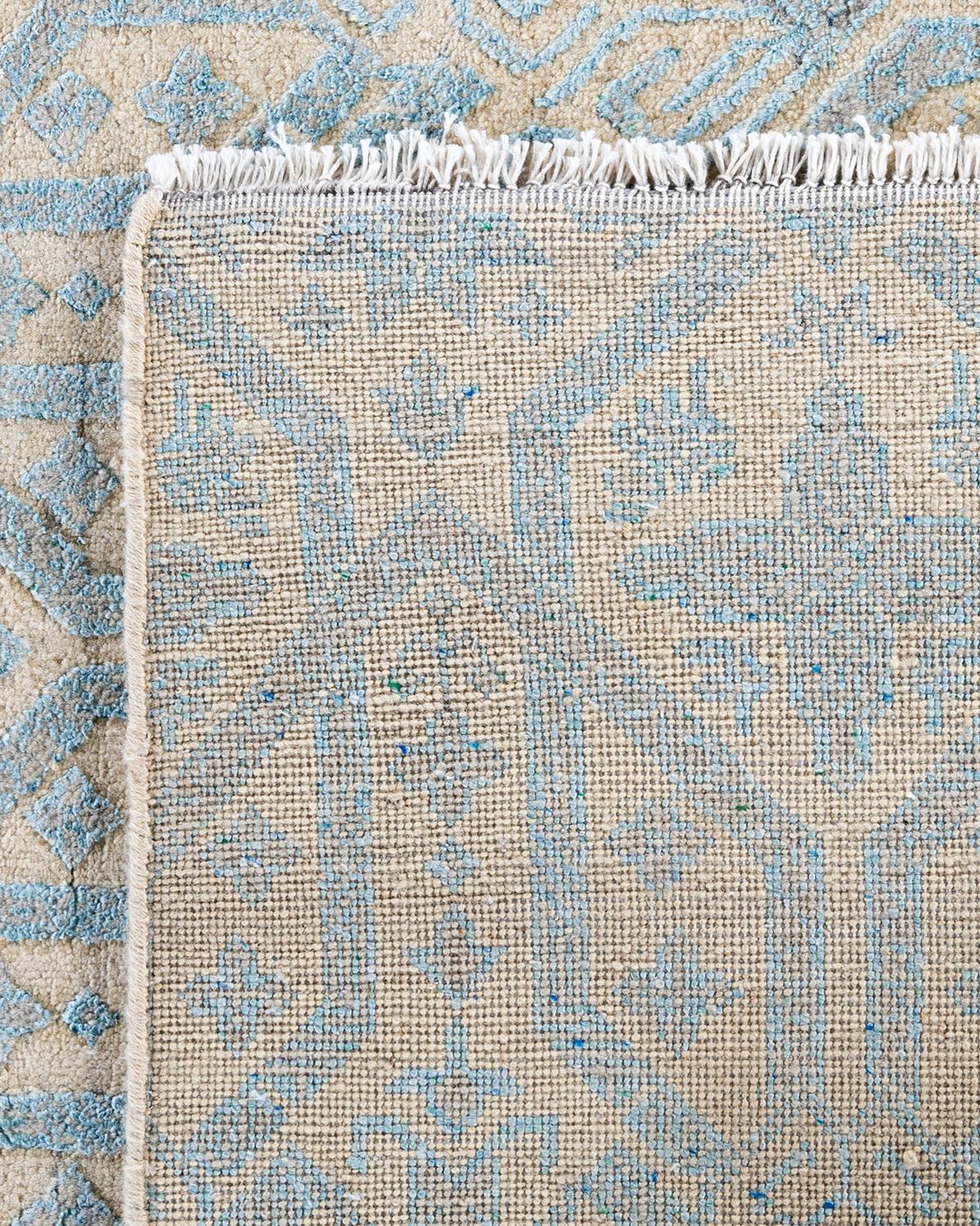 Ikat Tradicional Alfombra Abstracta Anudada a Mano de Seda y Lana Beige 8' 1