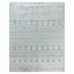 Tapis traditionnel Ikat abstrait noué à la main en soie et laine beige 8' 1" x 10' 2"