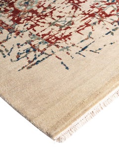 Traditional Ikat Hand Knotted Abstract Silk & Wool Beige Area Rug 8' 1" x 10' 4"