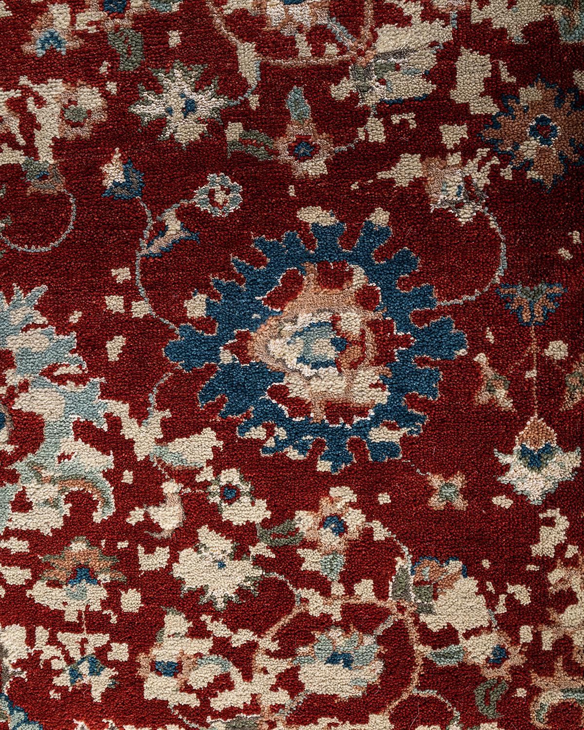 Traditioneller handgeknüpfter abstrakter Ikat-Teppich aus Seide und Wolle in Beige, 8' 1