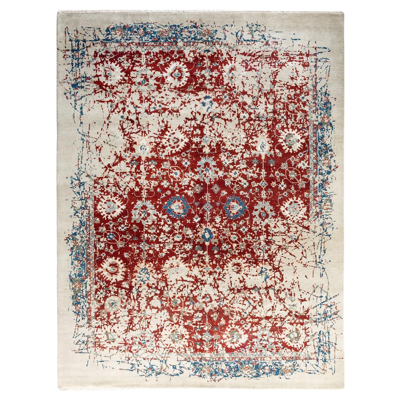 Traditional Ikat Hand Knotted Abstract Silk & Wool Beige Area Rug 8' 1" x 10' 4"
