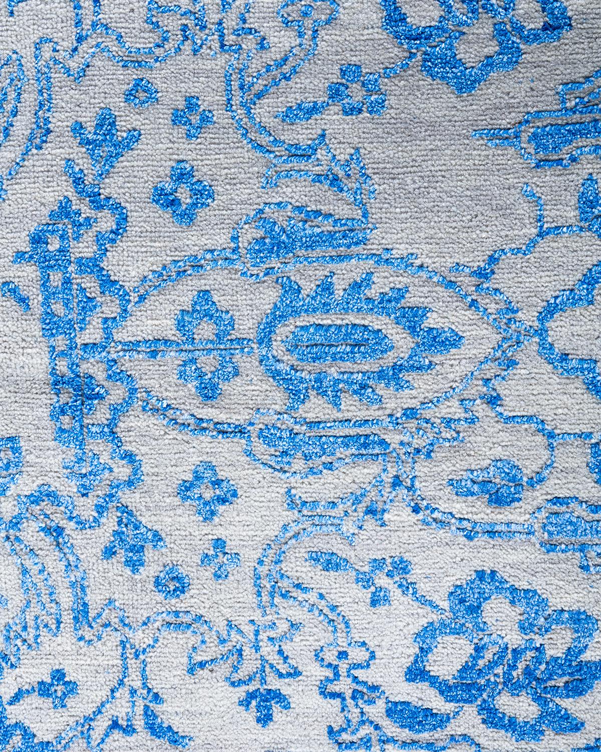 Indiano Tappeto tradizionale Ikat annodato a mano in seta e lana beige 8' 1