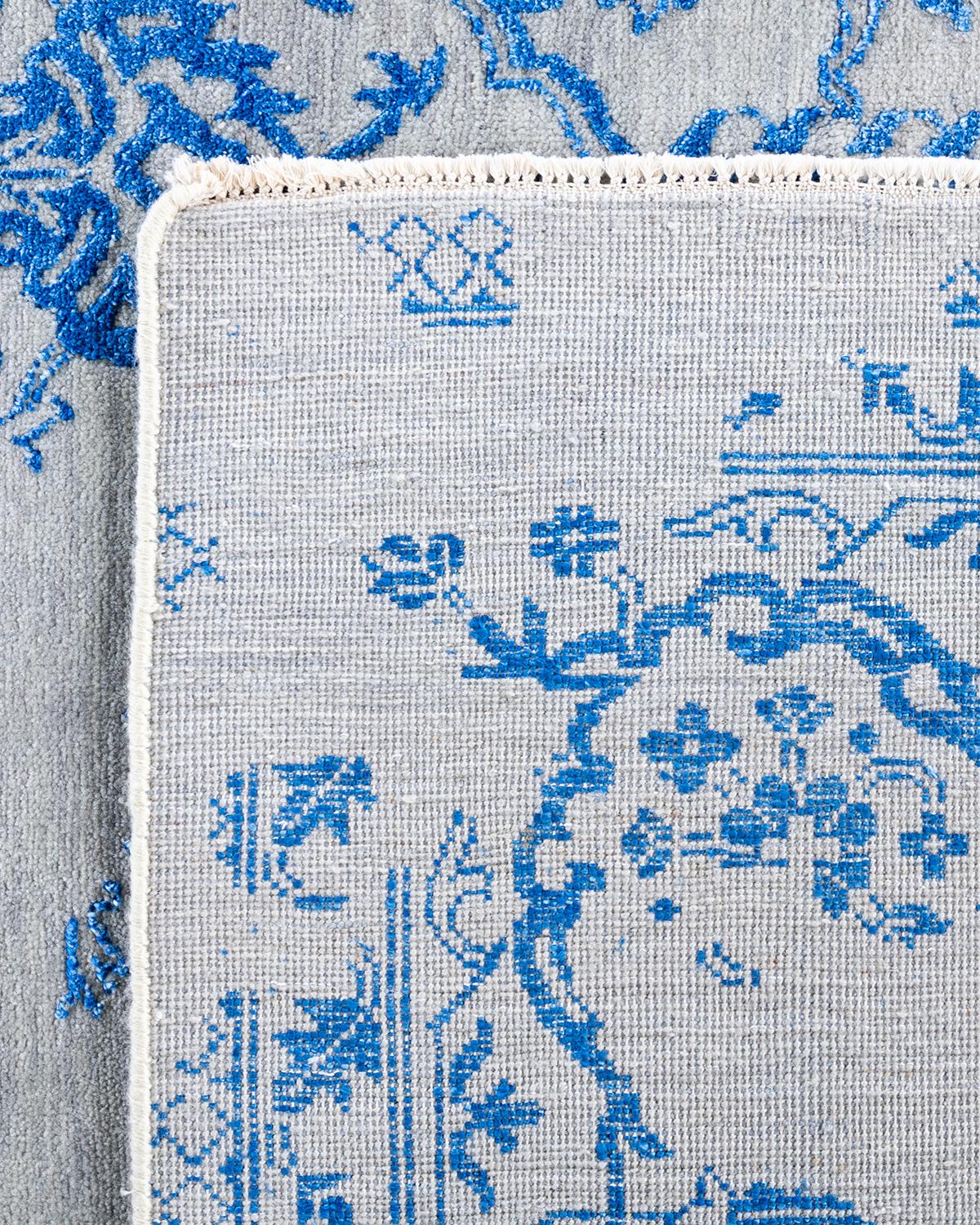 Tappeto tradizionale Ikat annodato a mano in seta e lana beige 8' 1