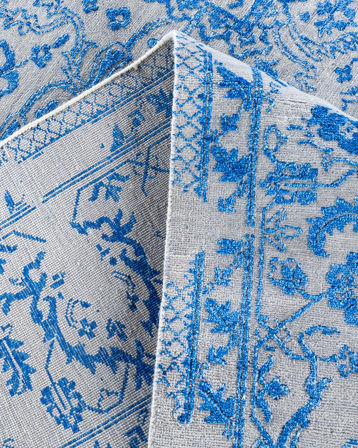 XXI secolo e contemporaneo Tappeto tradizionale Ikat annodato a mano in seta e lana beige 8' 1
