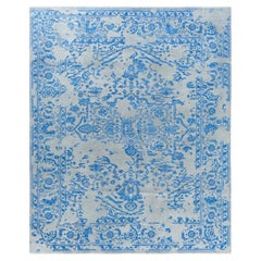 Traditioneller handgeknüpfter abstrakter Ikat-Teppich aus Seide und Wolle in Beige, 8' 1" x 9' 10"
