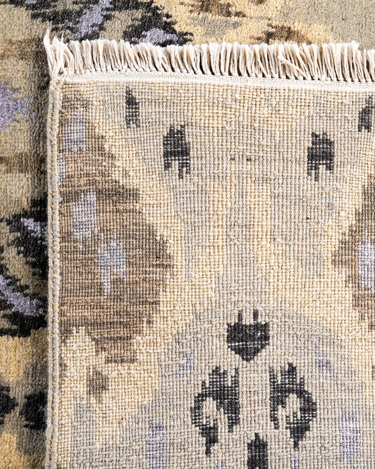 Traditional Ikat Hand Knotted Abstract Silk & Wool Beige Area Rug 8' 10