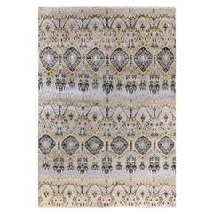 Traditional Ikat Hand Knotted Abstract Silk & Wool Beige Area Rug 8' 10" x 12'5"