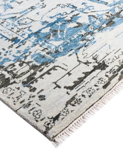 Traditional Ikat Hand Knotted Abstract Silk & Wool Beige Area Rug 8' 2" x 10' 6"