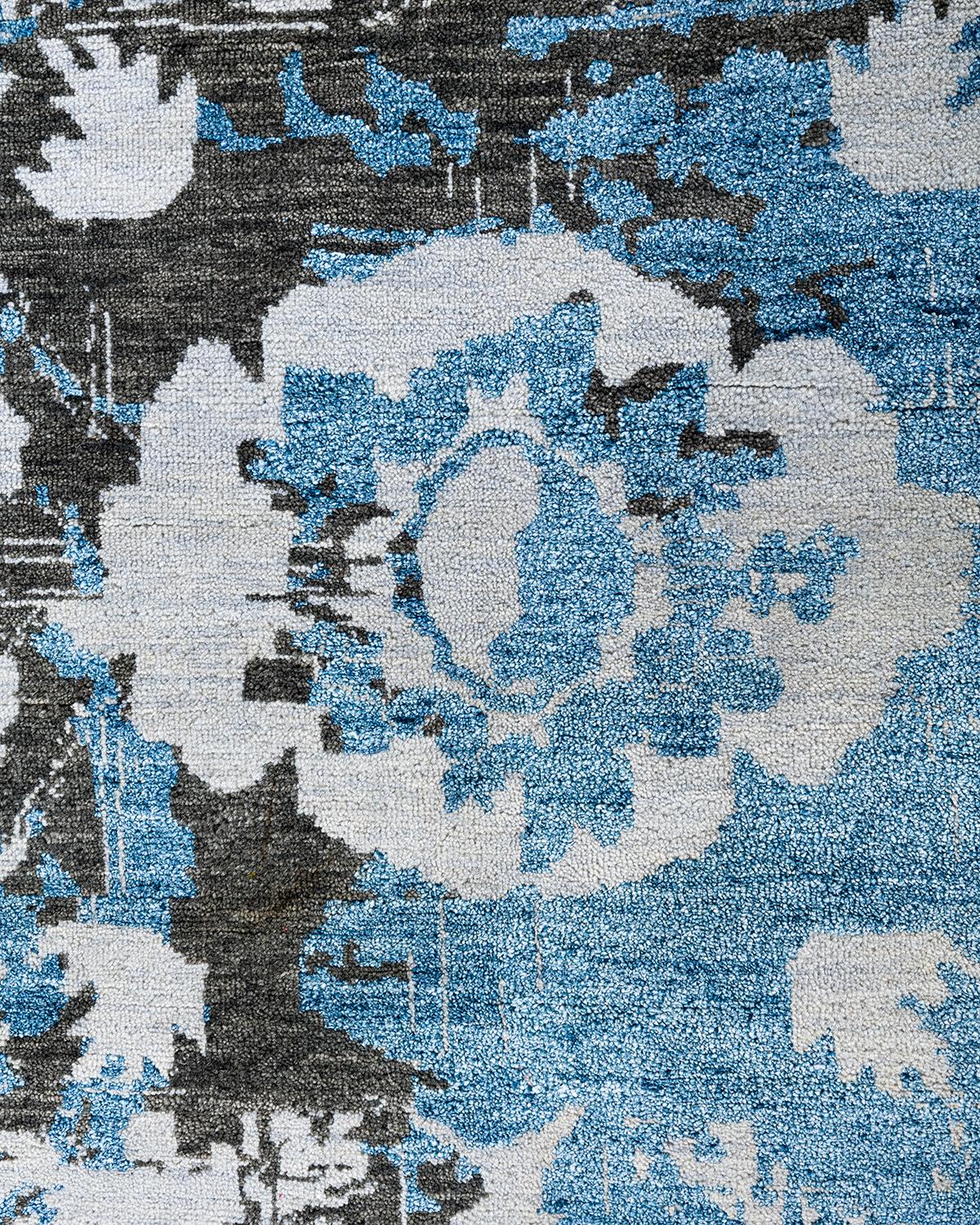 Indiano Tappeto tradizionale Ikat annodato a mano in seta e lana beige 8' 2