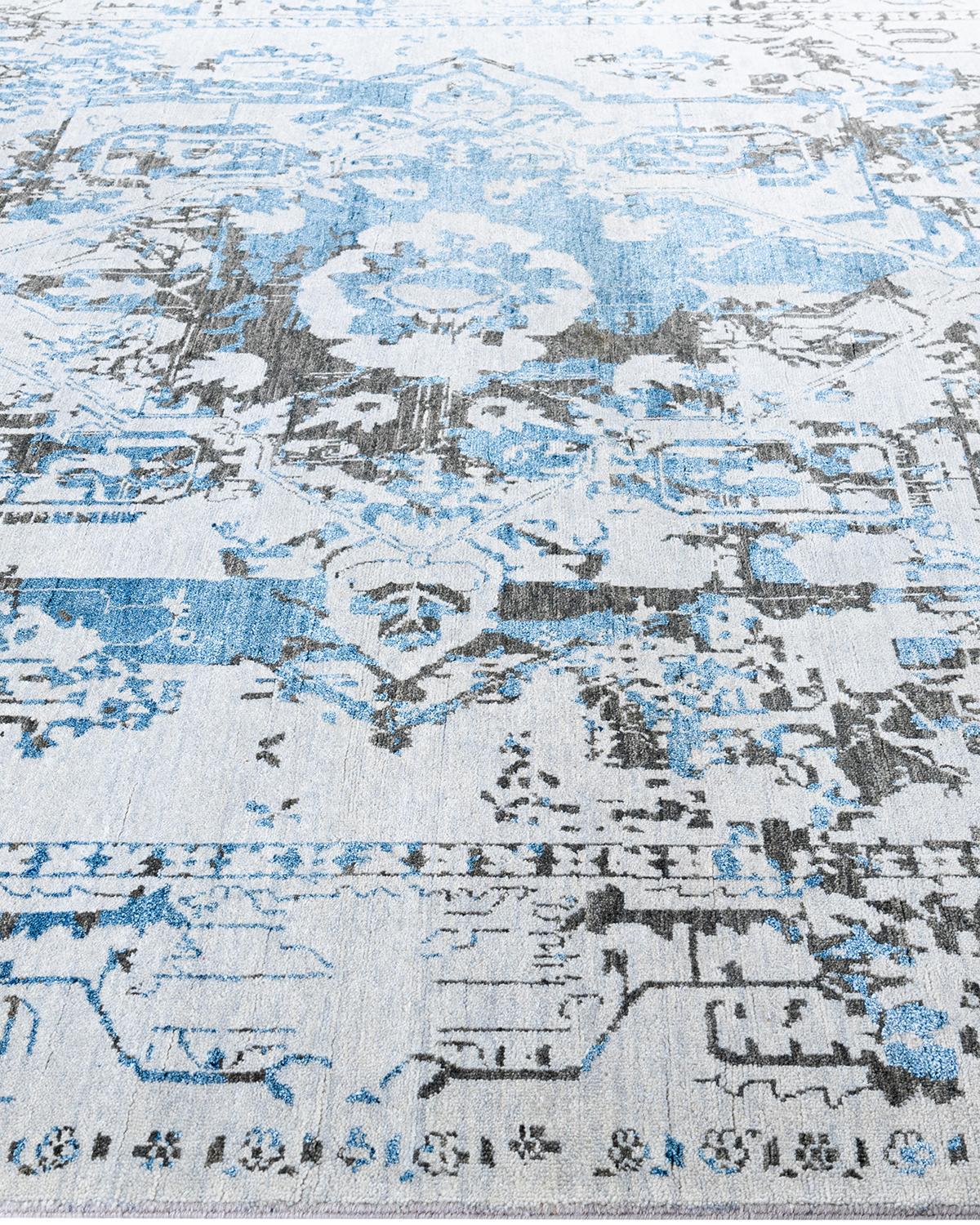 Annodato a mano Tappeto tradizionale Ikat annodato a mano in seta e lana beige 8' 2