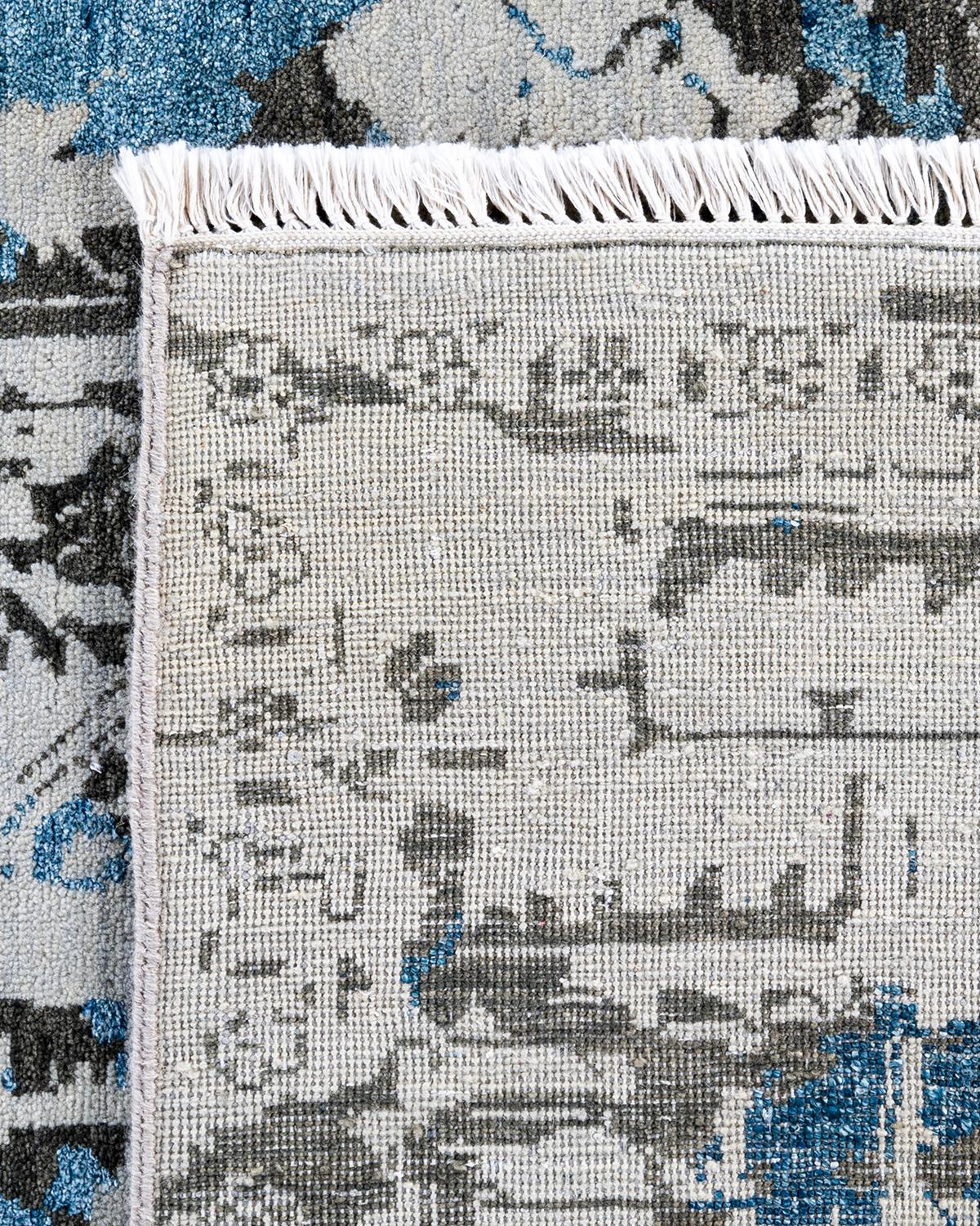 Tappeto tradizionale Ikat annodato a mano in seta e lana beige 8' 2