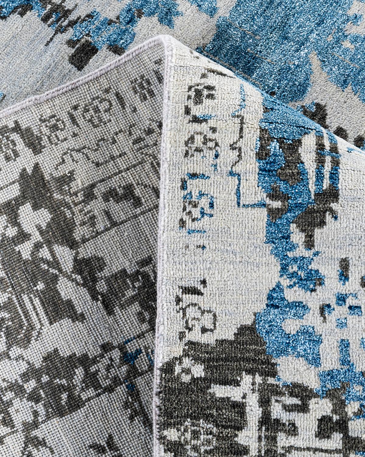 XXI secolo e contemporaneo Tappeto tradizionale Ikat annodato a mano in seta e lana beige 8' 2