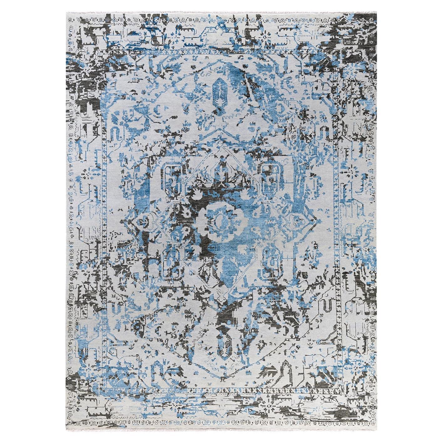 Tappeto tradizionale Ikat annodato a mano in seta e lana beige 8' 2" x 10' 6"