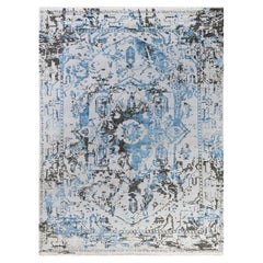 Tapis traditionnel Ikat abstrait noué à la main en soie et laine beige 8' 2" x 10' 6"