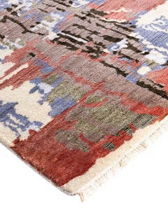 Traditional Ikat Hand Knotted Abstract Silk & Wool Beige Area Rug 8' 3" x 10' 4"