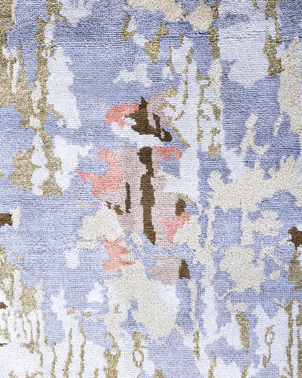 Indiano Tappeto tradizionale Ikat annodato a mano in seta e lana beige 8' 3