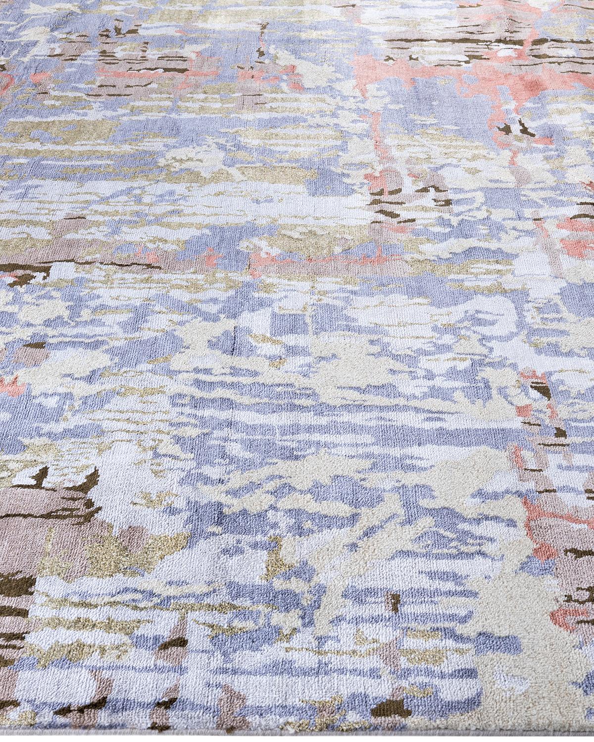 Annodato a mano Tappeto tradizionale Ikat annodato a mano in seta e lana beige 8' 3