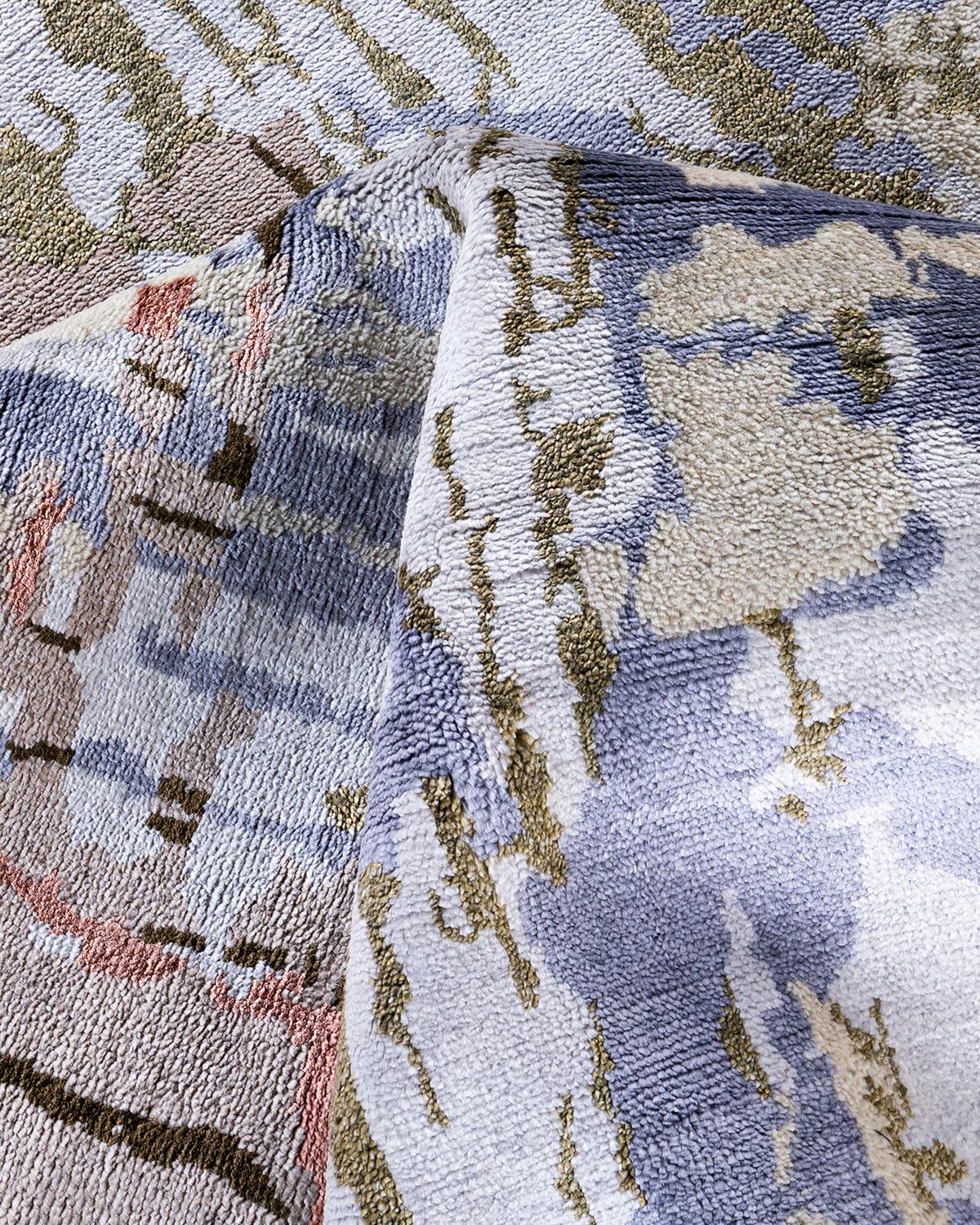 Lana Tappeto tradizionale Ikat annodato a mano in seta e lana beige 8' 3