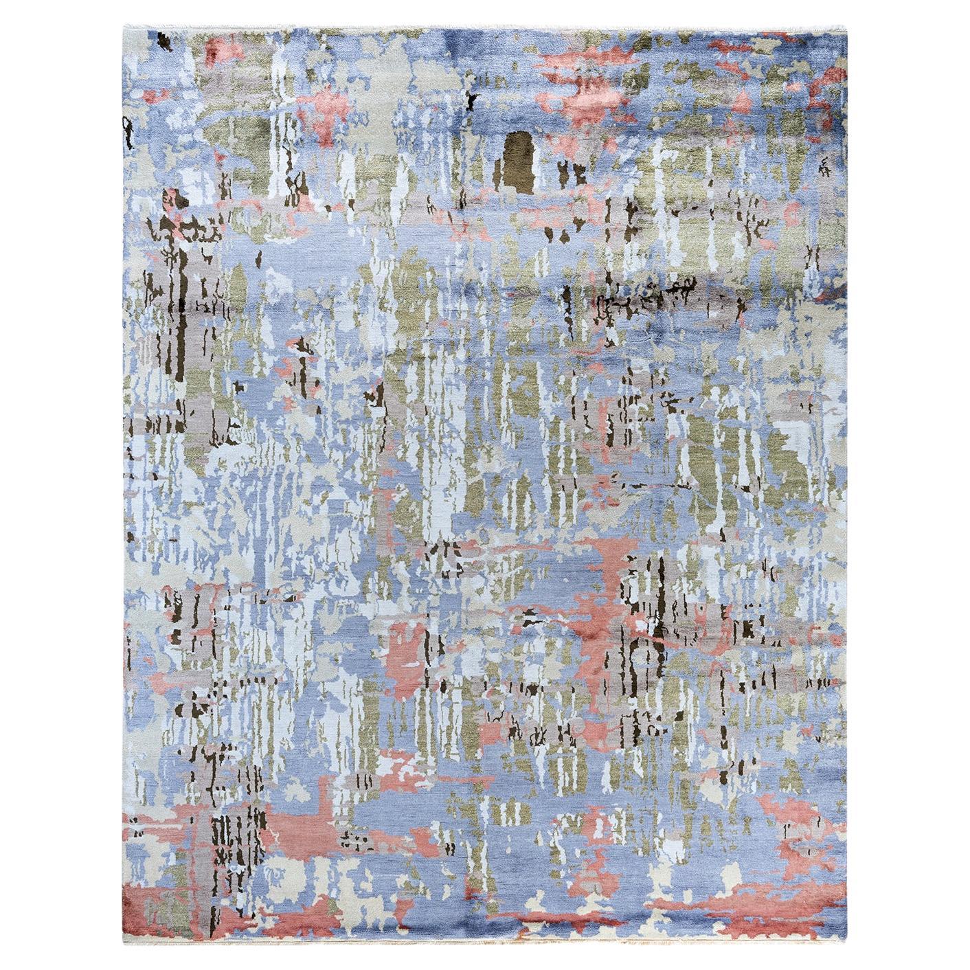 Tappeto tradizionale Ikat annodato a mano in seta e lana beige 8' 3" x 10' 4"
