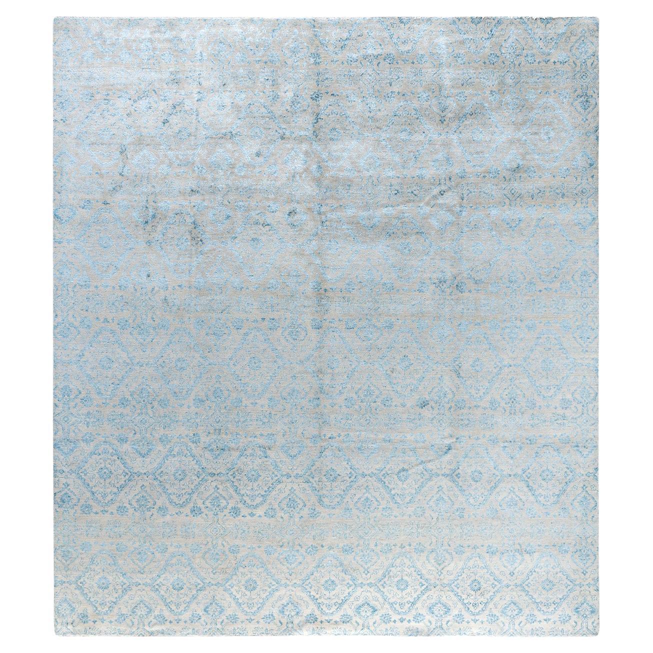 Traditioneller handgeknüpfter abstrakter Ikat-Teppich aus Seide und Wolle in Beige 9' 0" x 10' 2"