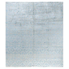 Traditioneller handgeknüpfter abstrakter Ikat-Teppich aus Seide und Wolle in Beige 9' 0" x 10' 2"