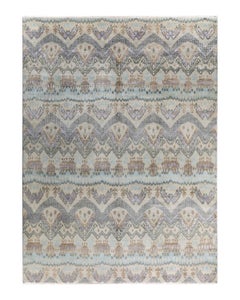 Traditional Ikat Hand Knotted Abstract Silk & Wool Beige Area Rug 9' 0" x 12' 2"