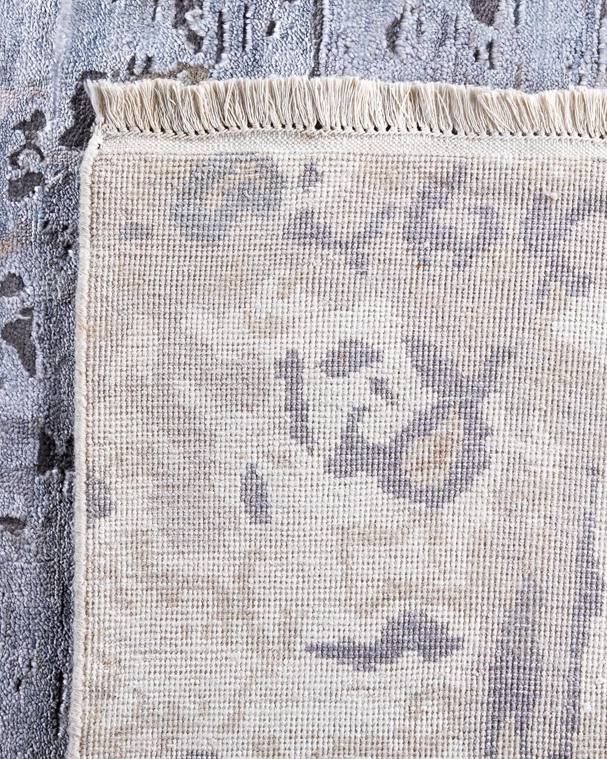 Tappeto tradizionale Ikat annodato a mano in seta e lana beige 9' 1