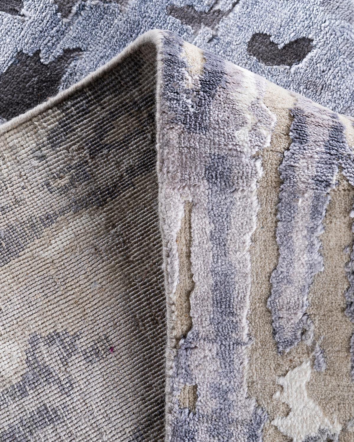 XXI secolo e contemporaneo Tappeto tradizionale Ikat annodato a mano in seta e lana beige 9' 1