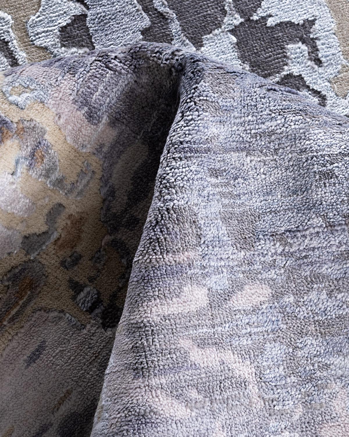Lana Tappeto tradizionale Ikat annodato a mano in seta e lana beige 9' 1
