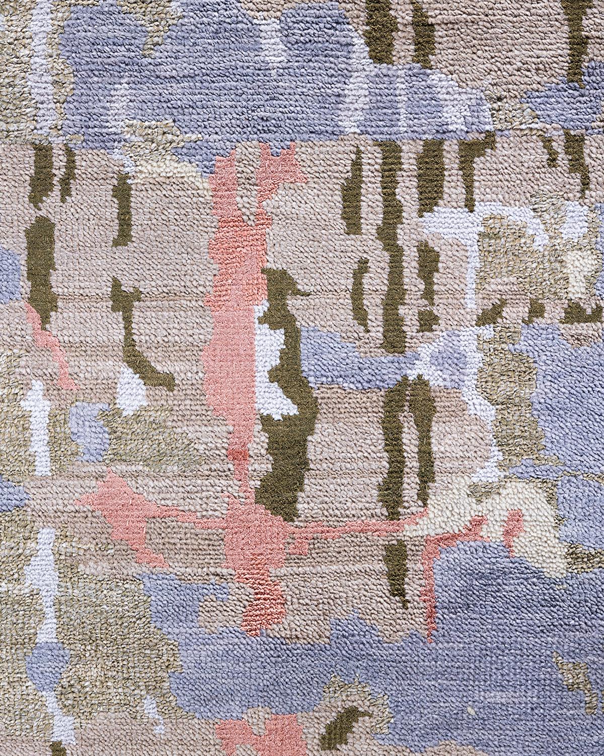 Indian Traditional Ikat Hand Knotted Abstract Silk & Wool Beige Area Rug 9' 2