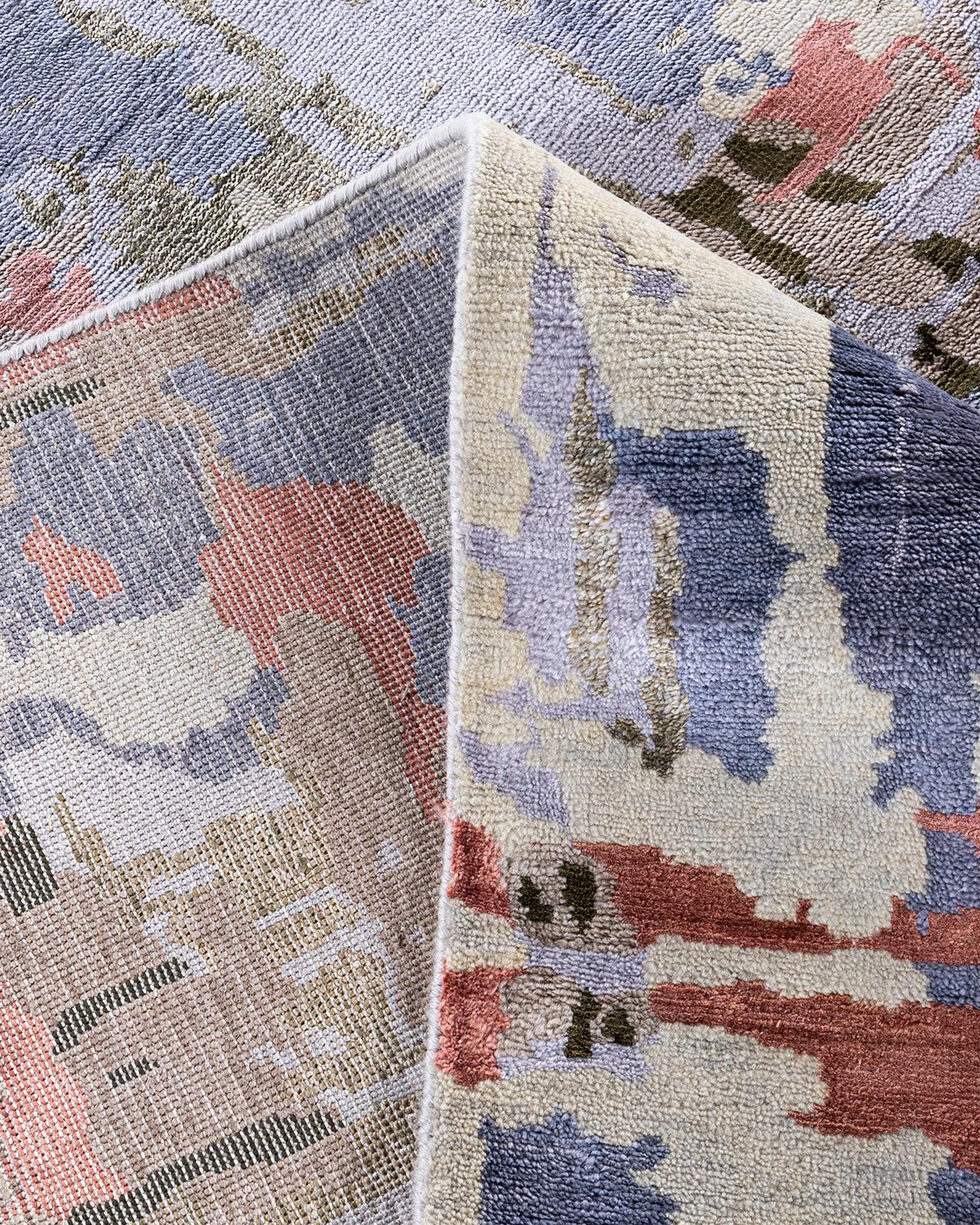 Contemporary Traditional Ikat Hand Knotted Abstract Silk & Wool Beige Area Rug 9' 2