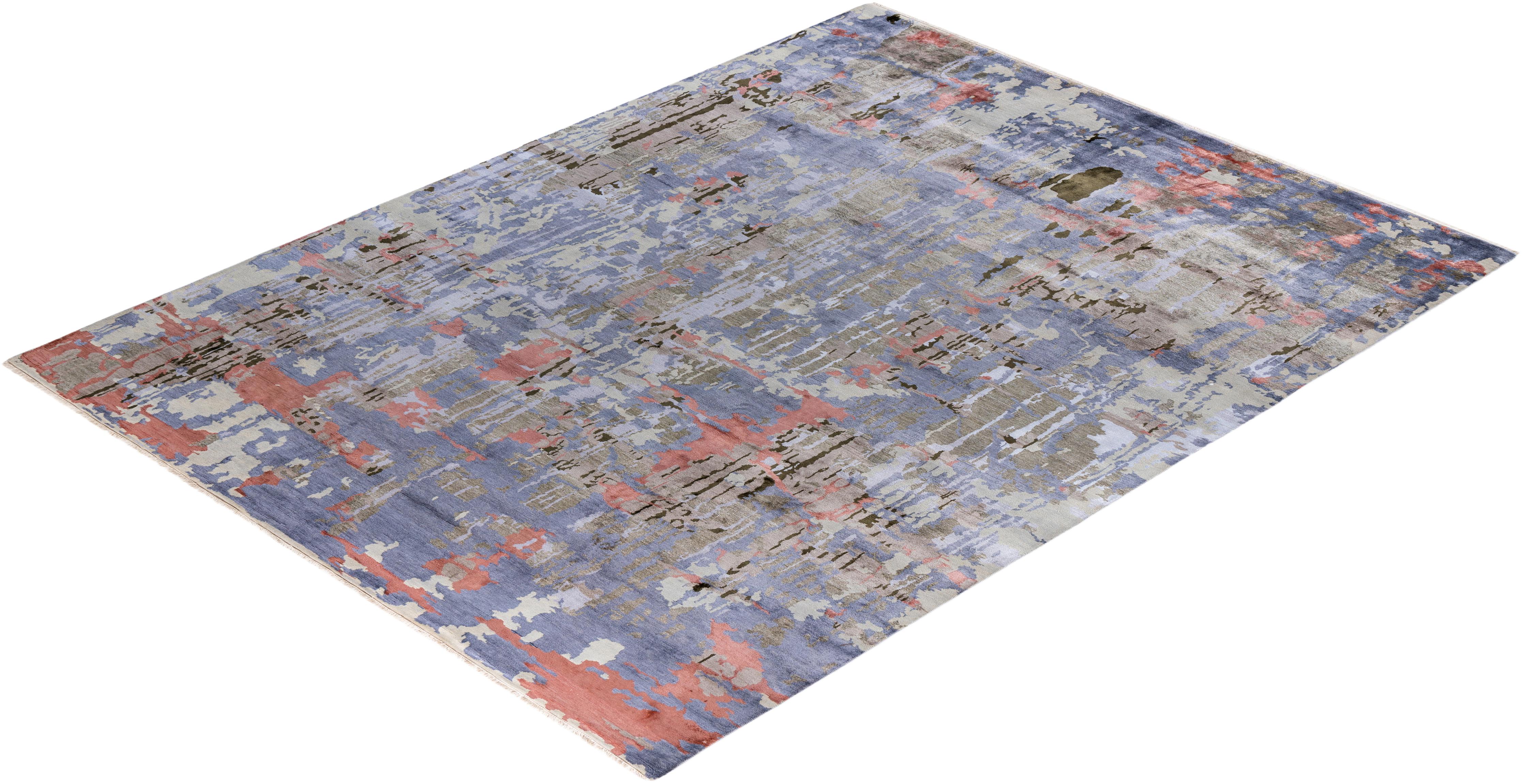 Traditional Ikat Hand Knotted Abstract Silk & Wool Beige Area Rug 9' 2