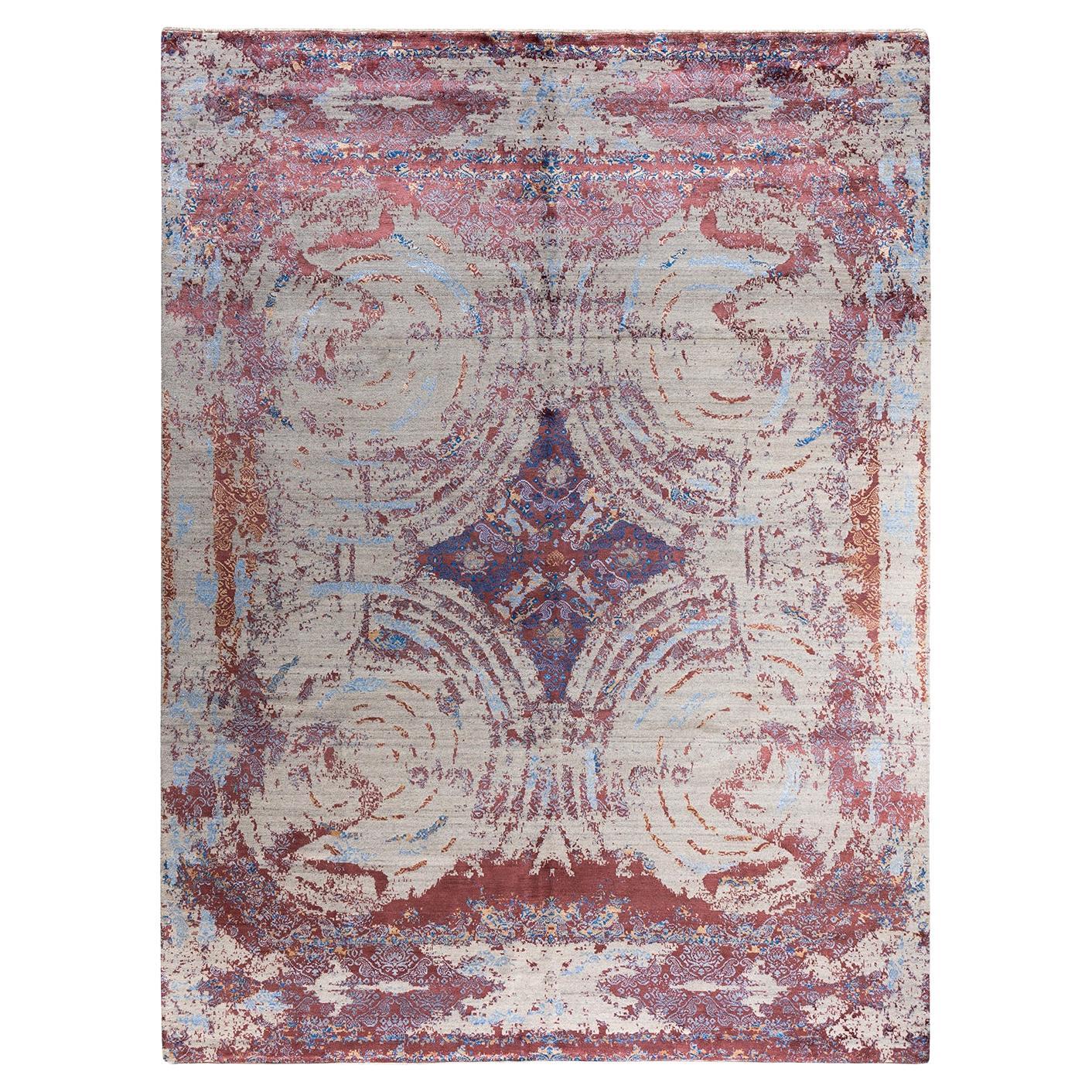 Traditional Ikat Hand Knotted Abstract Silk & Wool Beige Area Rug 9' 3" x 12' 2"